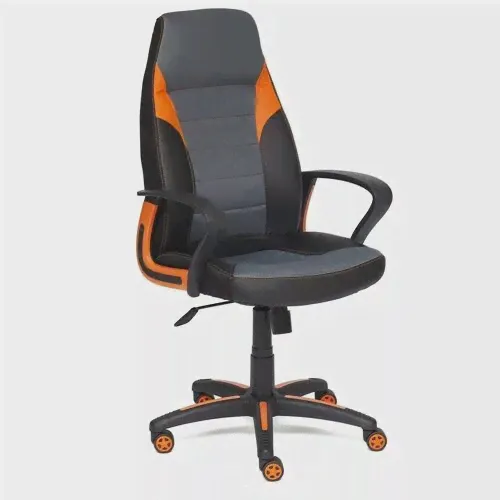 Кресло игровое Easy Chair Impreza, кожзам, ткань, черная, серая, оранжевая-0